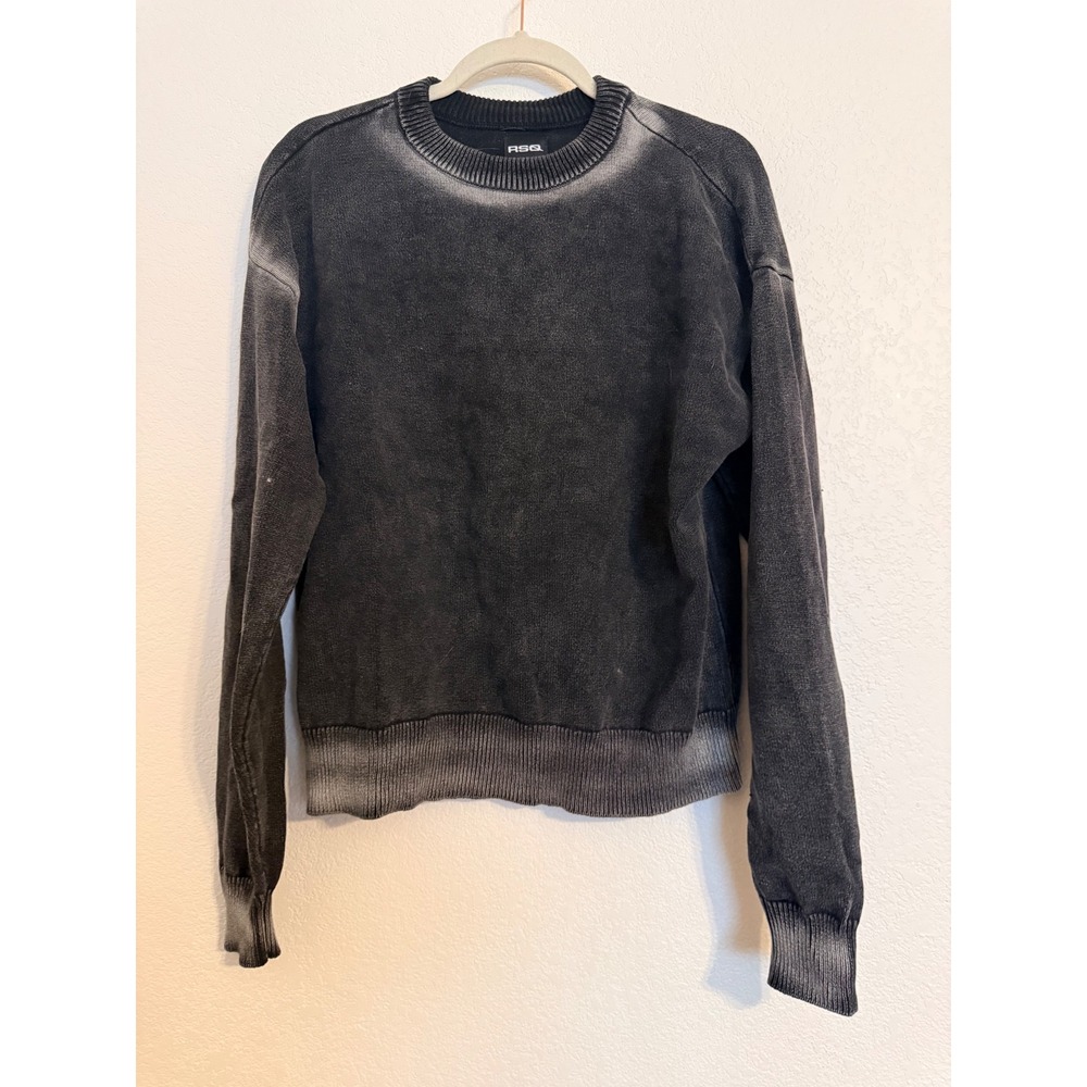 RSQ Mens Acid Wash Crewneck Sweater Black Faded Grunge Streetwear XS‎